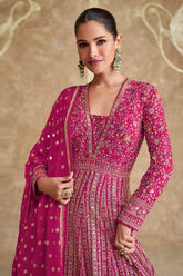 Pure Georgette Pink Exclusive Anarkali Dress With Heavy Embroidered & Heavy Dupatta